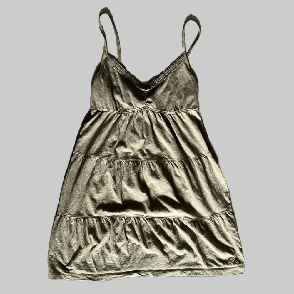 Hollister Dusty Sage Olive Green 100% Cotton Summer Mini Dress Size Medium